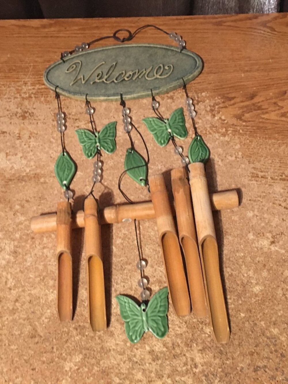 BAMBOO CHUTE WIND CHIME WELCOME BUTTERFLIES LEAFS